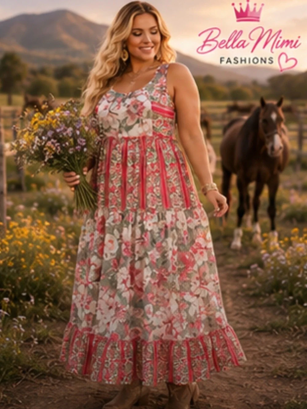 🌺🌸🌹DAVI & DANI Floral Patchwork Boho Maxi Dress – Size 3X 🌸 BRB SL 8 - Picture 2 of 8